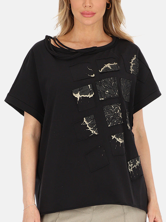 Luźny czarny bawełniany t-shirt damski na co dzień Ola