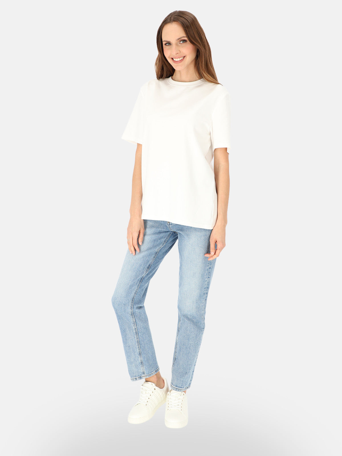 Ponadczasowy biały bawełniany gładki damski t-shirt basic Urszula