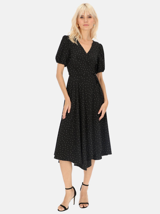 Czarna sukienka w kropki z bufiastymi rękawami Eye For Fashion Amora