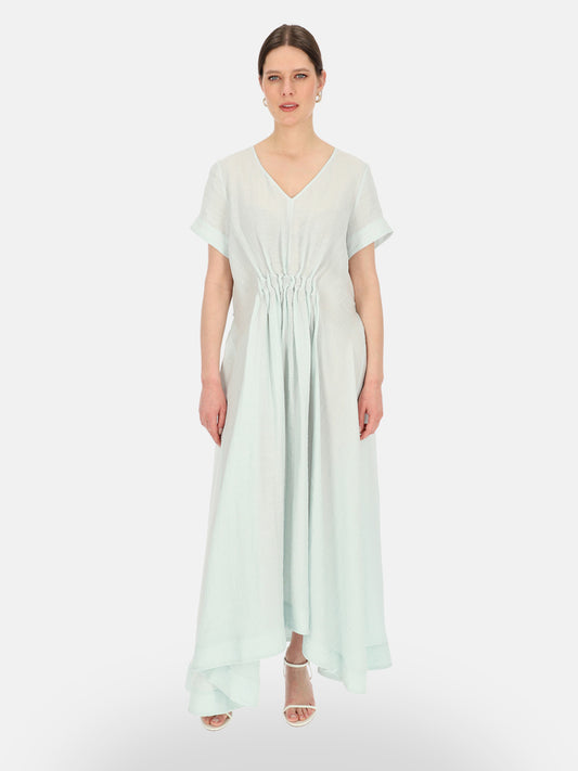 Błękitna letnia sukienka maxi z marszczeniem EyeForFashion