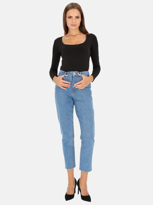 Damskie jeansy mom fit z surowym wykończeniem nogawek L'AF Taga