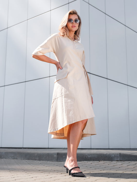 Koszulowa sukienka z bawełny z kopertowym dekoltem Eye For Fashion