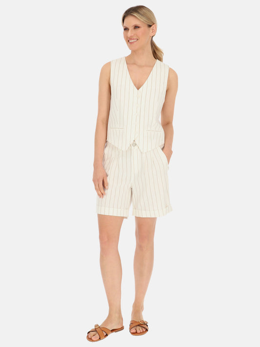 Kremowa kamizelka damska w paski Red Button Waistcoat