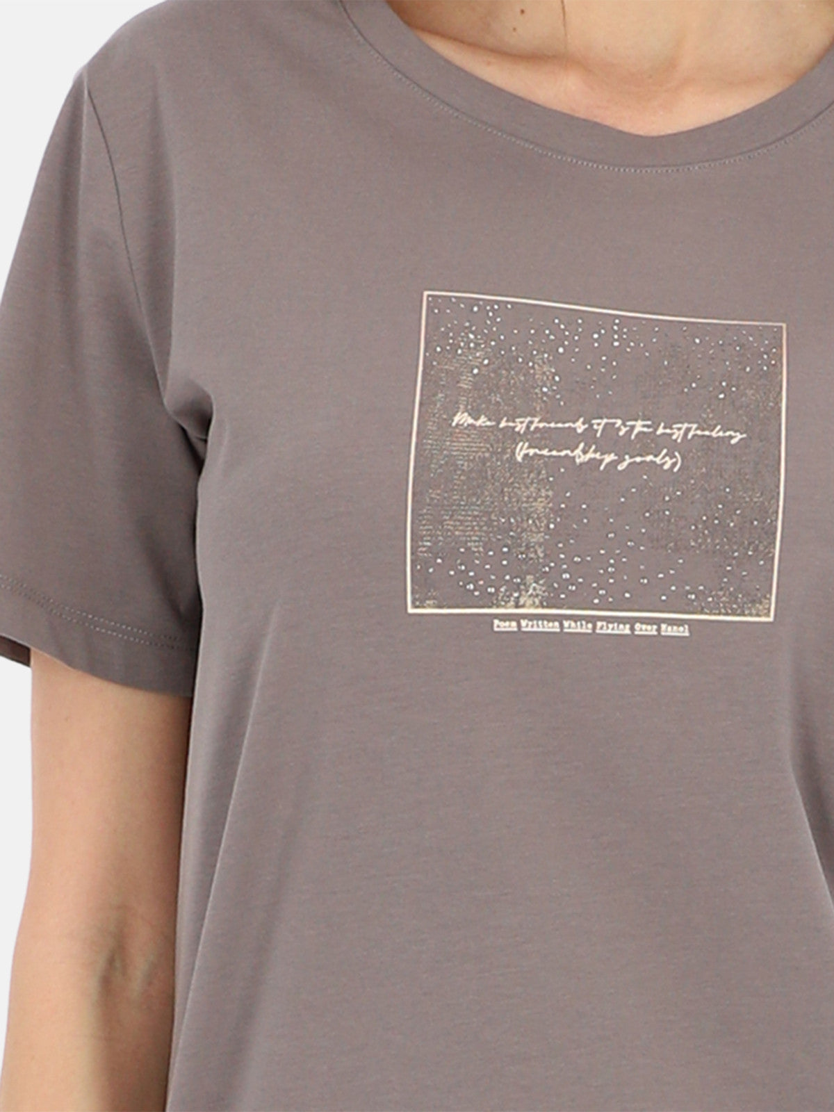 Minimalistyczny szary bawełniany t-shirt damski z nadrukiem Melisa