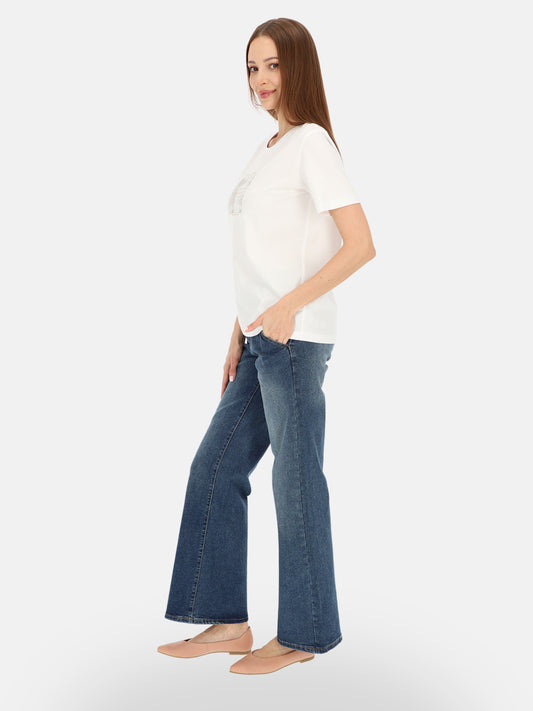Minimalistyczny biały bawełniany t-shirt z połyskującym nadrukiem Chiara
