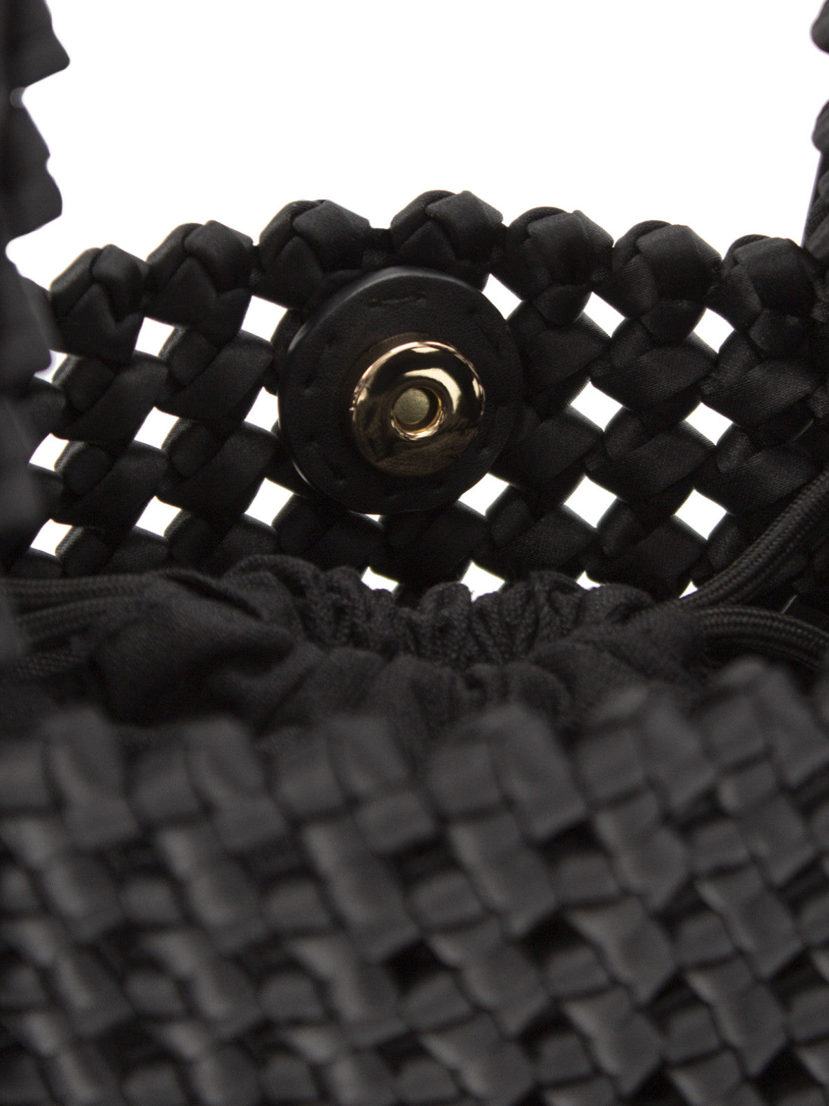 Pleciona czarna torebka damska typu mini shopper bag L’AF
