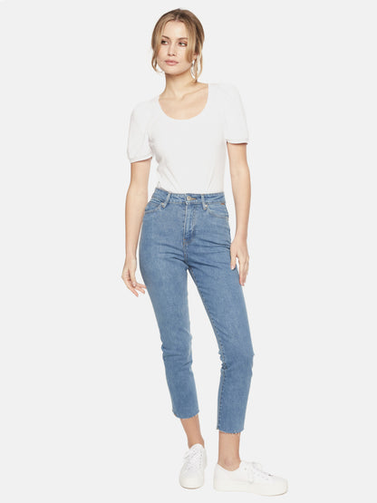 Damskie jeansy mom fit z surowym wykończeniem nogawek L'AF Taga
