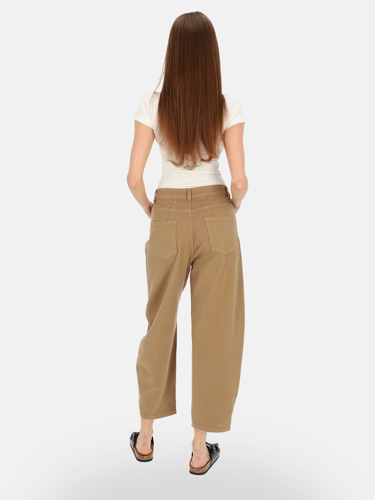 Miejskie karmelowe jeansowe spodnie slouchy wysoki stan luźna nogawka Więcesława
