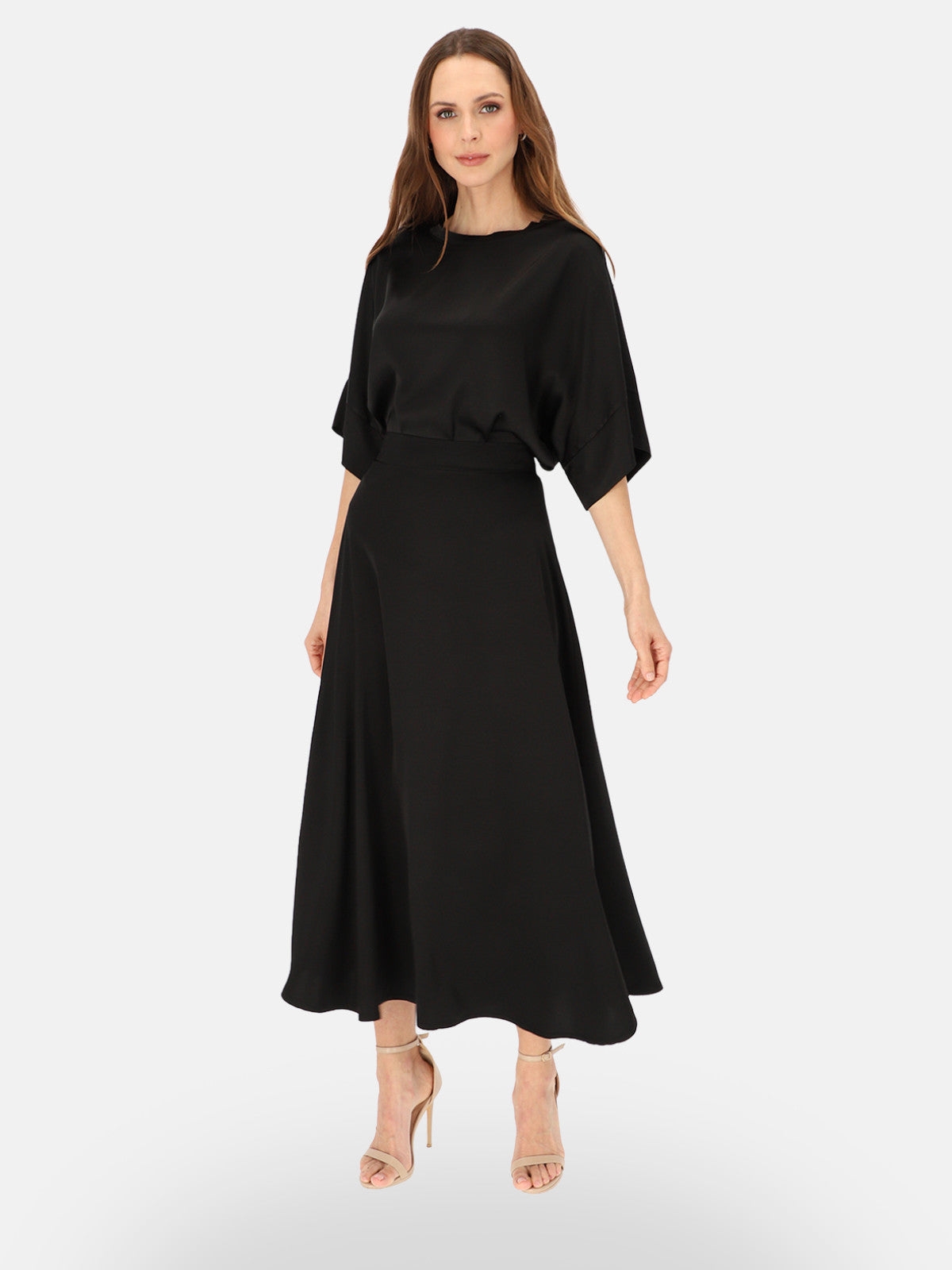 Zmysłowa czarna satynowa spódnica maxi na eleganckie wieczory Leokadia