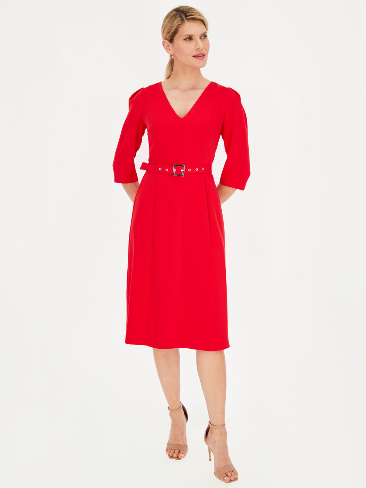 Elegancka czerwona sukienka z paskiem Potis & Verso Taylor