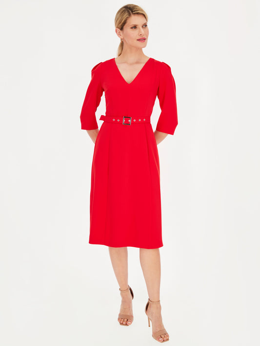 Elegancka czerwona sukienka z paskiem Potis & Verso Taylor
