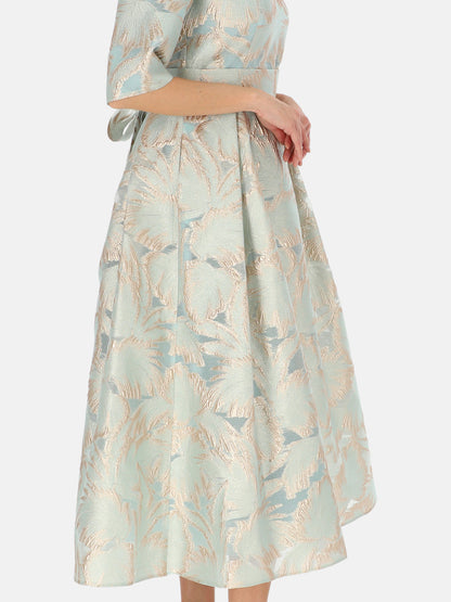 Miętowa elegancka sukienka midi w kwiaty L'AF Bet