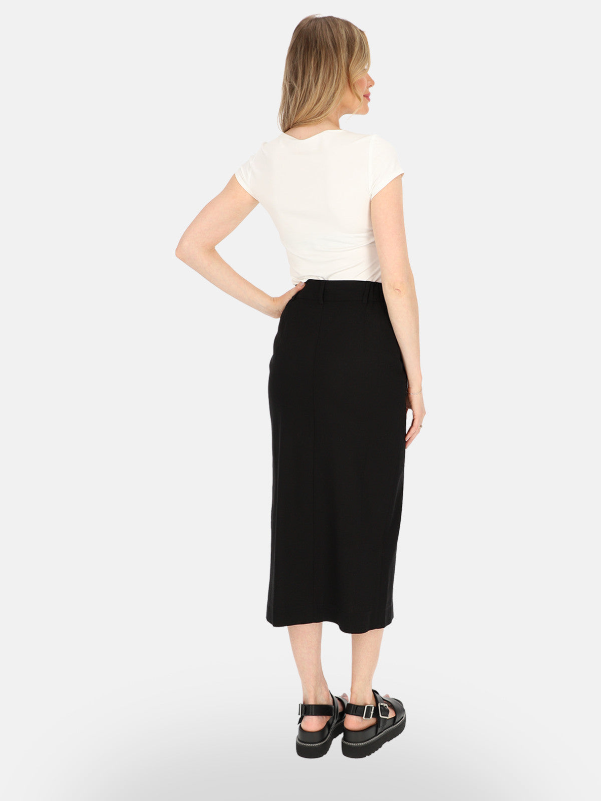 Minimalistyczna czarna lniana spódnica midi na lato Paula