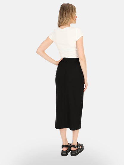 Minimalistyczna czarna lniana spódnica midi na lato Paula