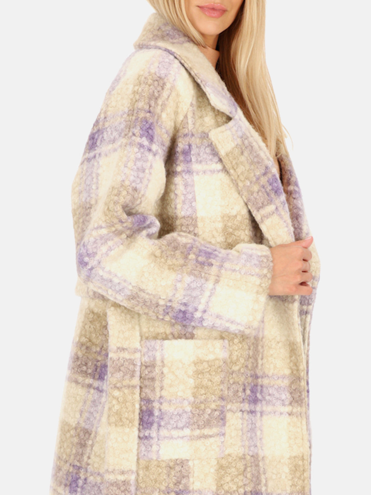 Płaszcz damski z tkaniny boucle w kratę Smashed Lemon 24556