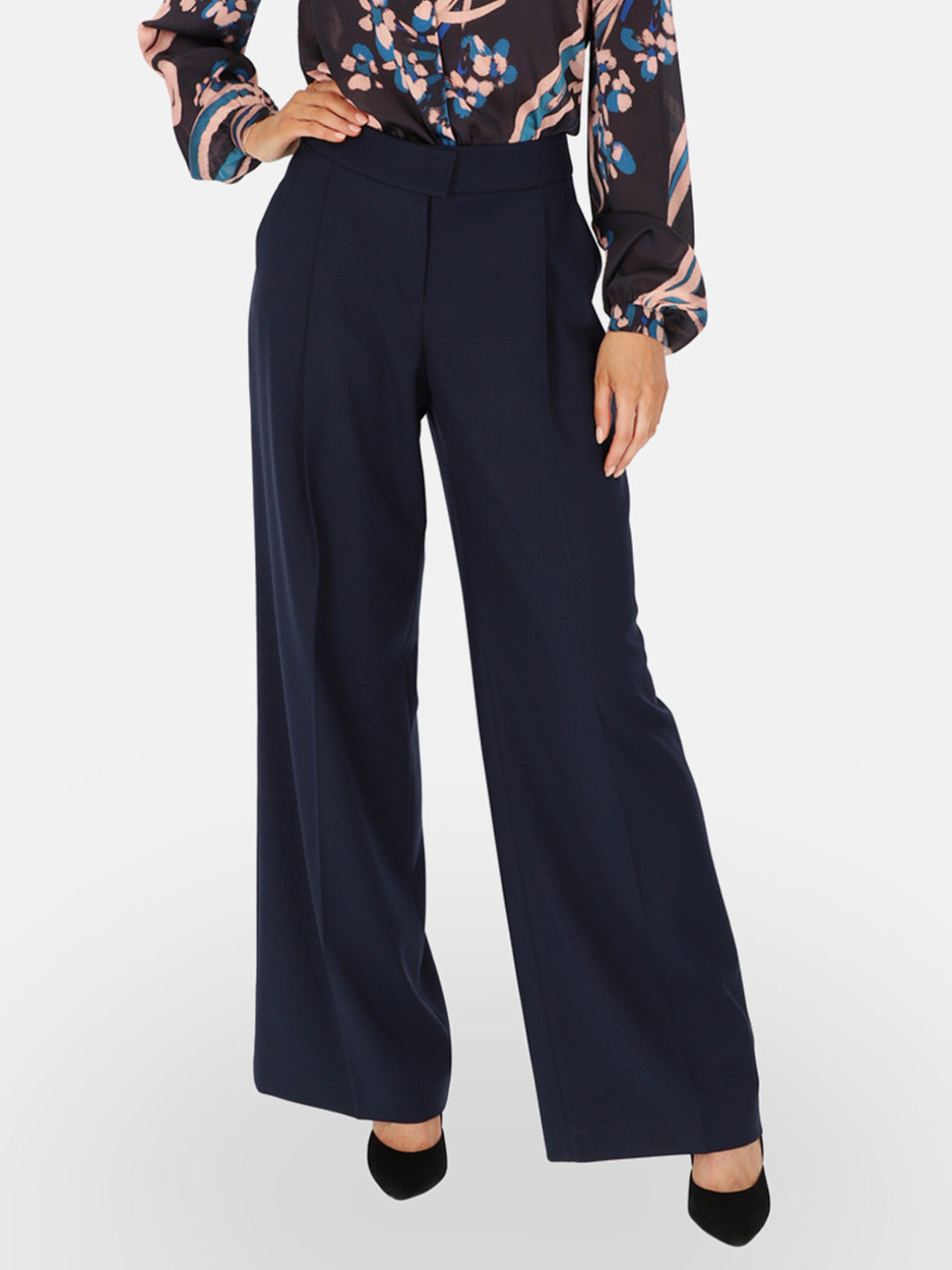 Granatowe eleganckie spodnie wide-leg z wysokim stanem L’AF Kelli