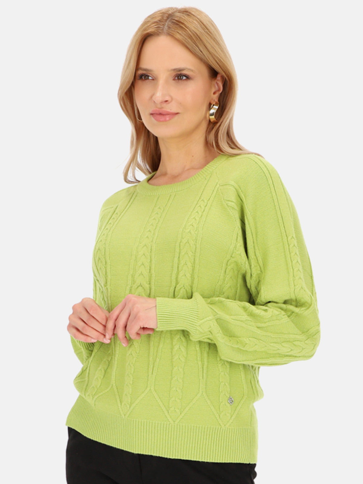 Limonkowy sweter damski ze wzorem plecionki Smashed Lemon 24635