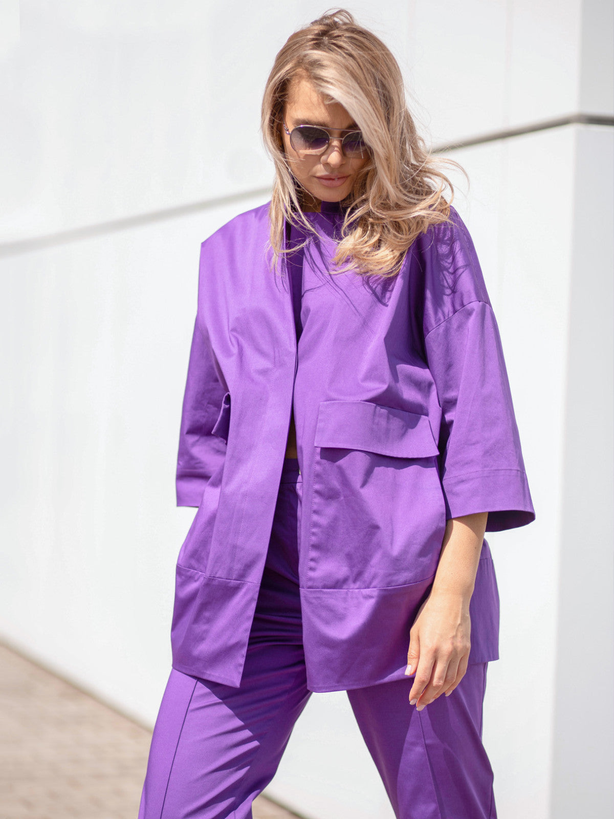 Marynarka oversize fioletowa damska EyeForFashion