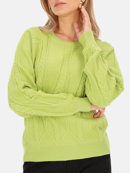 Limonkowy sweter damski ze wzorem plecionki Smashed Lemon 24635