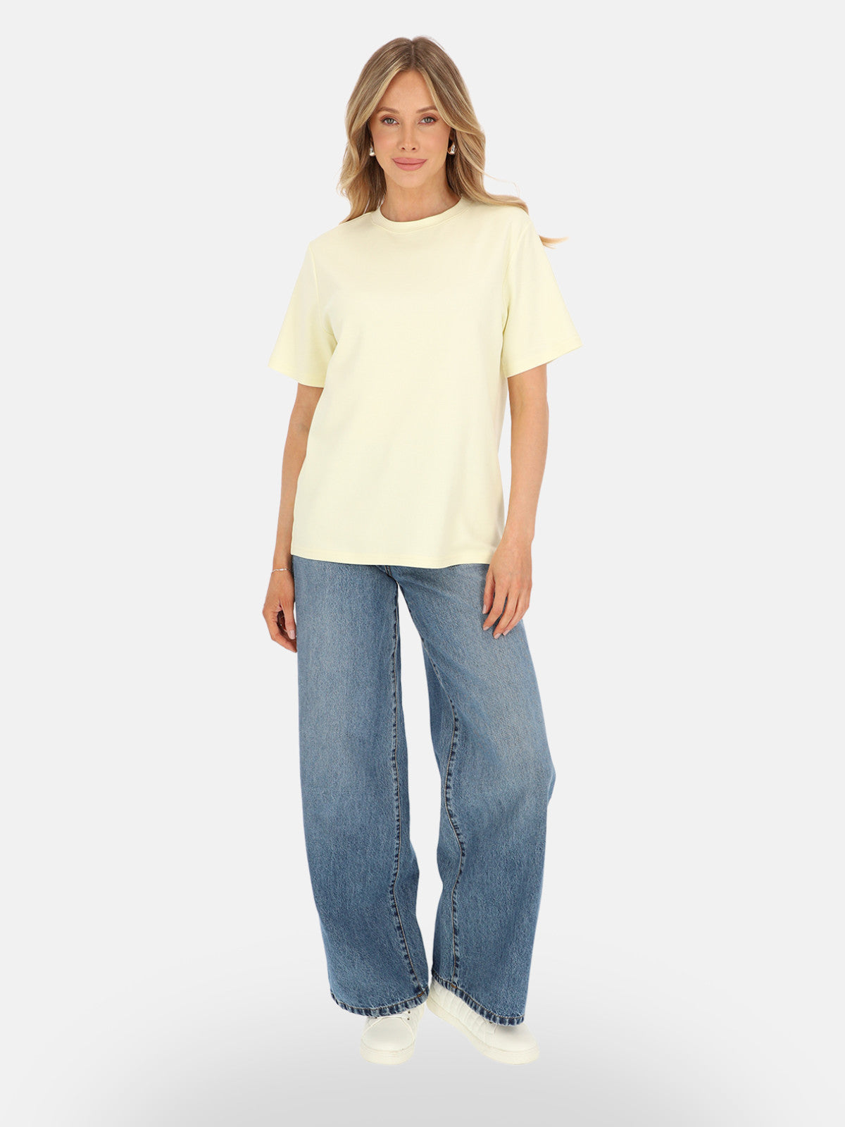 Energetyczny żółty bawełniany gładki damski t-shirt basic na lato Oliwia