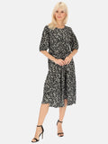Zwiewna czarno-kremowa sukienka maxi w kwiaty boho Nadia