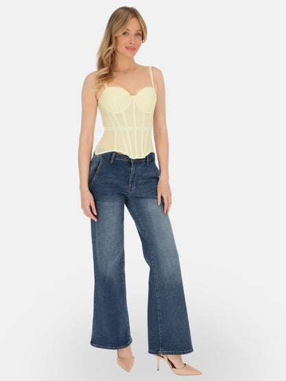 Słoneczny żółty dopasowany gorset top bustier na lato Bruna
