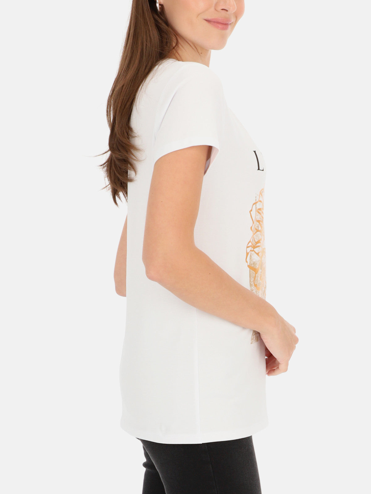 Dzianinowy t-shirt z połyskującym nadrukiem L'AF Tessa