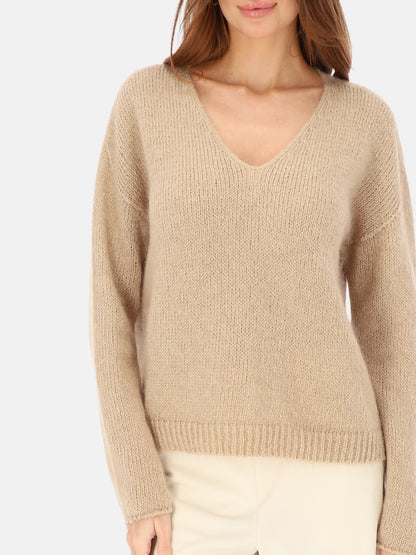 Beżowy sweter z włoskiej dzianiny z moherem L’AF Nelli
