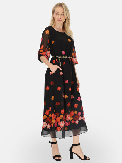 Czarna zwiewna sukienka maxi w kwiaty L'AF Pabla