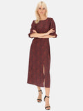 Elegancka czarna sukienka maxi w drobne czerwone kwiaty Sylwia