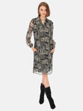 Wygodna czarno-biała sukienka koszulowa z połyskiem długości midi Gilberta