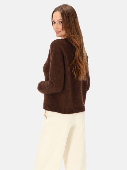 Brązowy sweter z włoskiej dzianiny z moherem L’AF Nelli