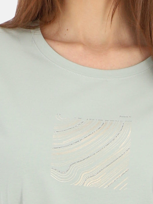 Pastelowy miętowy bawełniany t-shirt z subtelnym nadrukiem Mirena