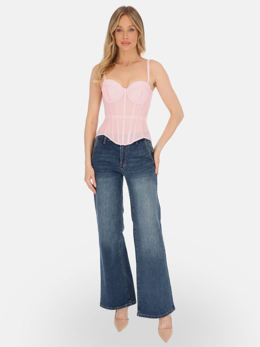 Dziewczęcy różowy dopasowany gorset top bustier na lato Priscilla