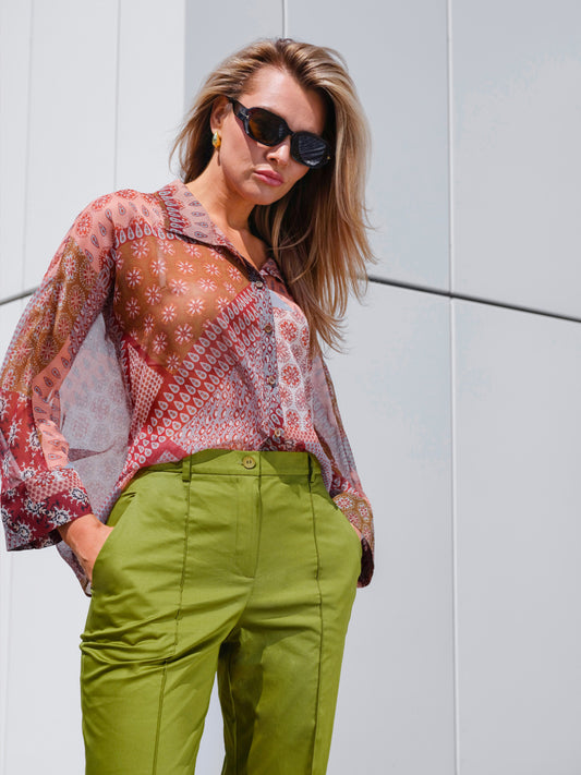 Koszula damska z transparentnej tkaniny w patchworkowy print EyeForFashion
