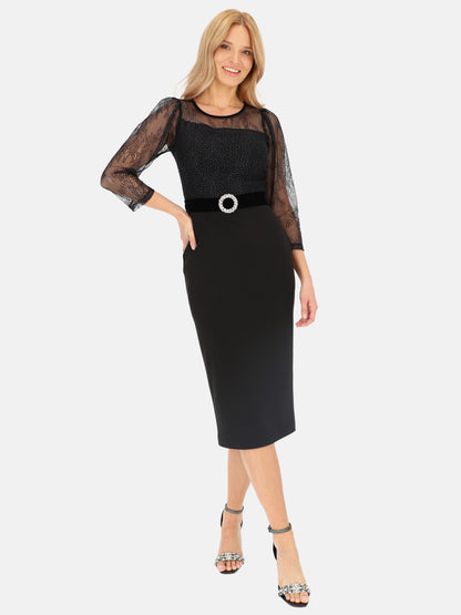 Elegancka sukienka z ozdobną górą i pasem L'AF Leona