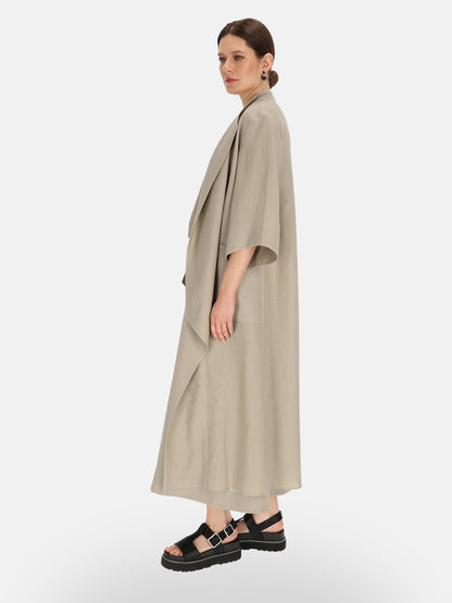 Szary lniany kardigan damski maxi z Eye For Fashion