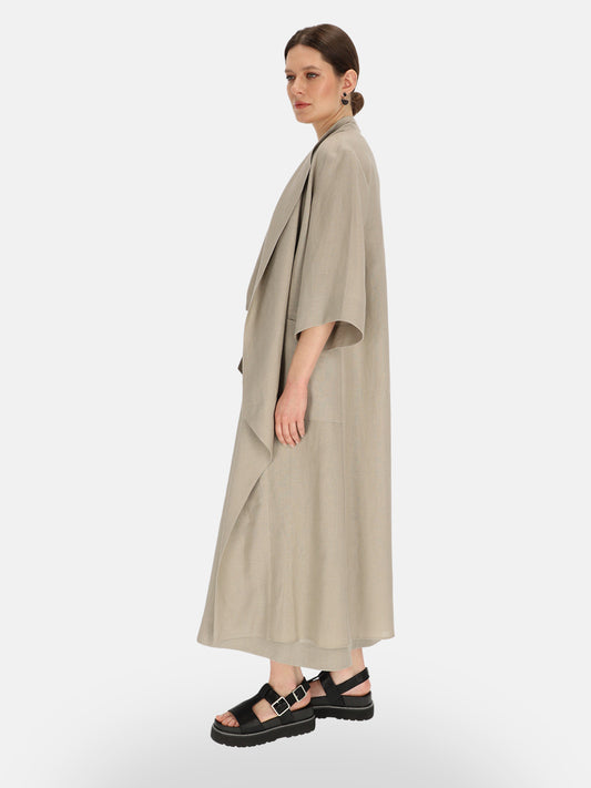 Szary lniany kardigan damski maxi z Eye For Fashion