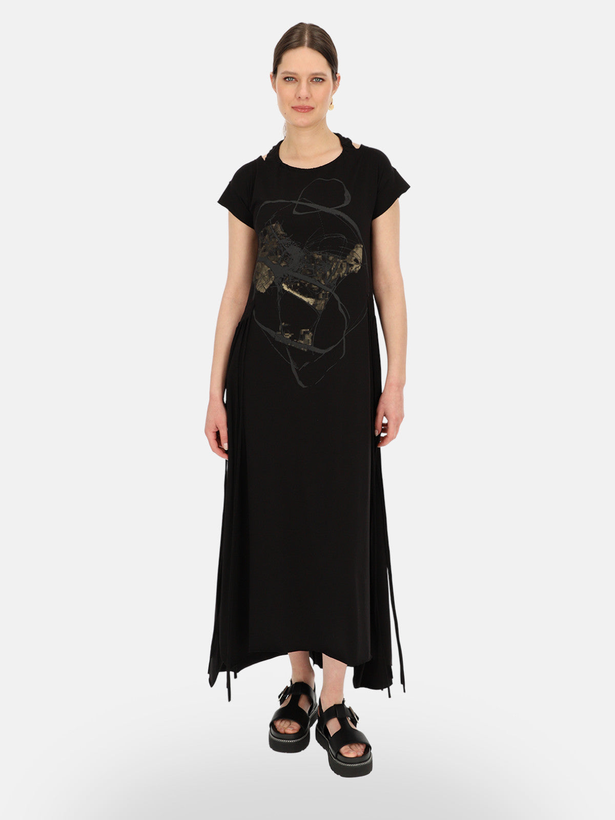 Czarna sukienka maxi z nadrukiem Eye For Fashion
