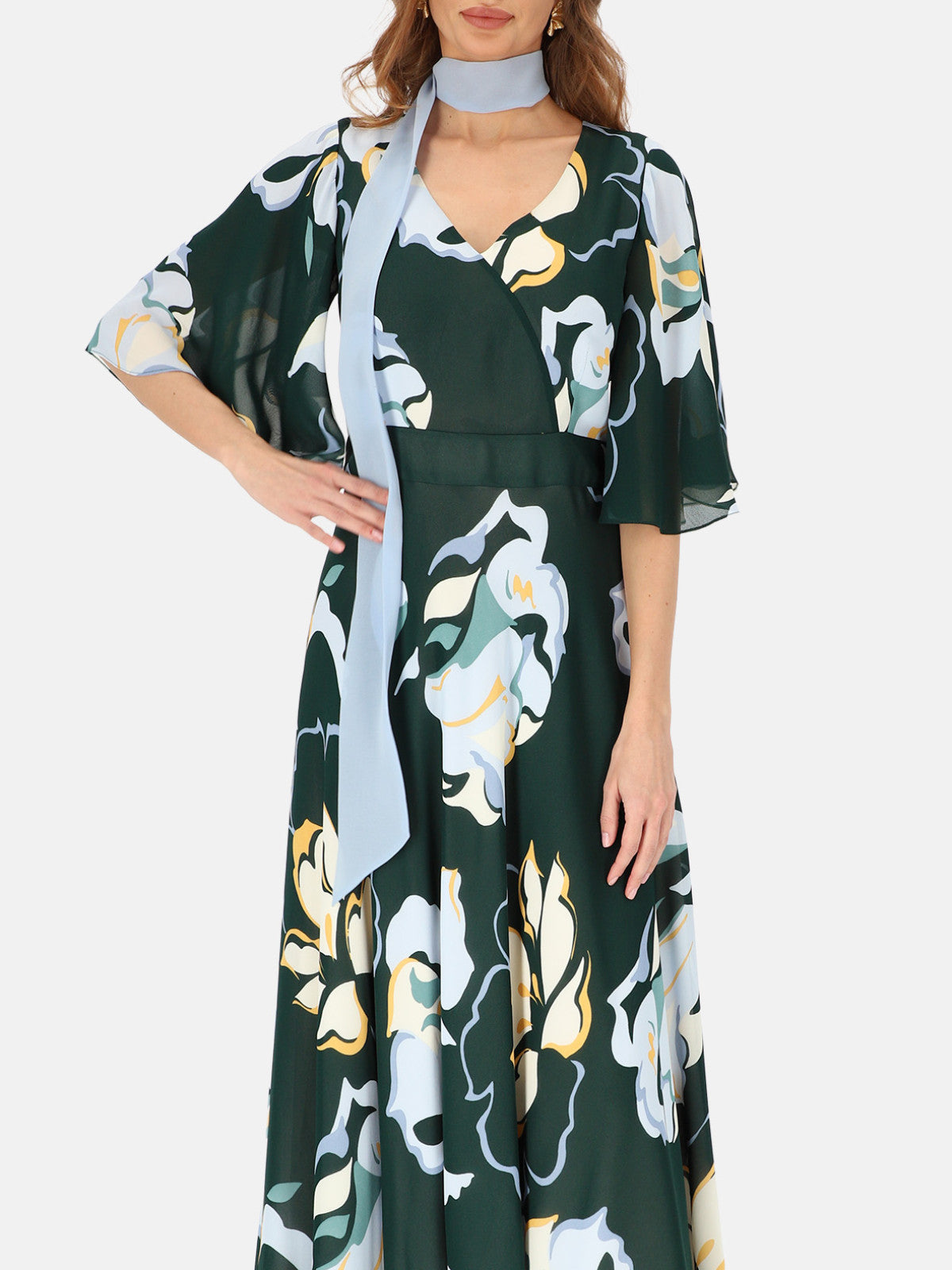 Zielona elegancka sukienka maxi w kwiatowy wzór L'AF Kendal