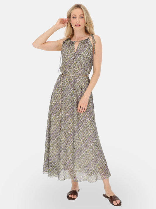 Wzorzysta elegancka sukienka maxi z łańcuszkiem L’AF Vega