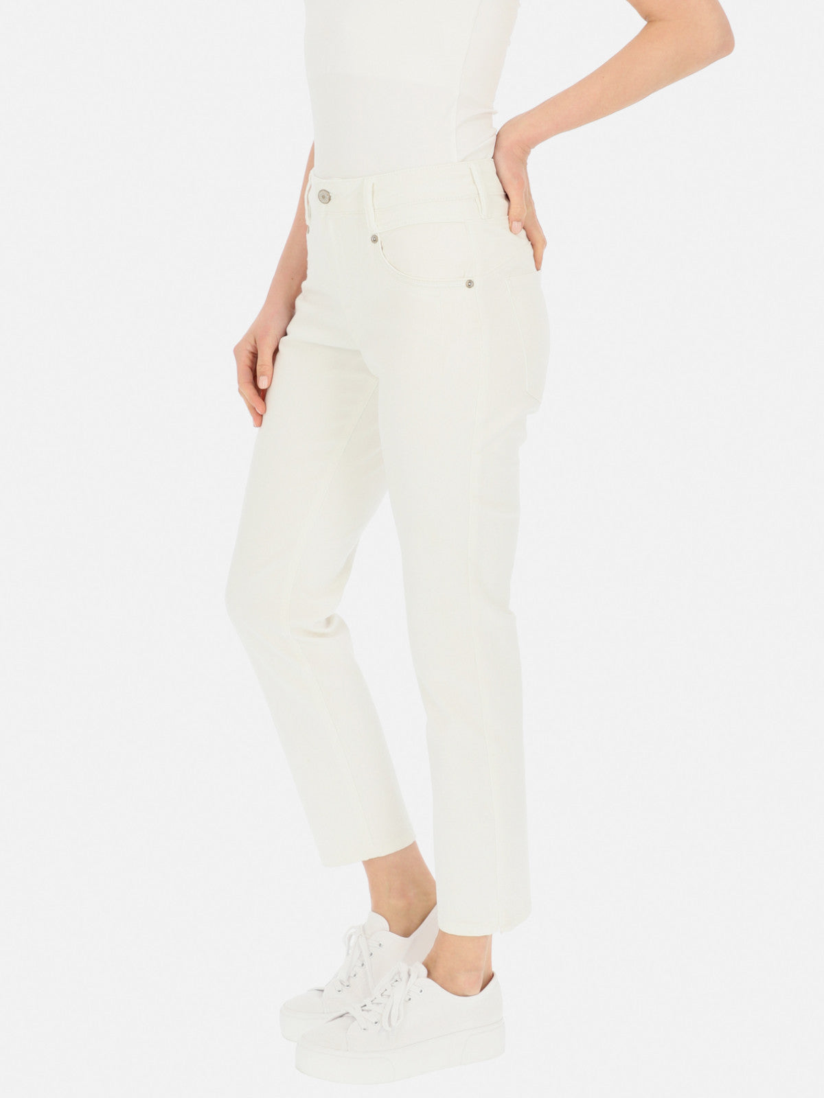 Białe letnie jeansy damskie z rozporkami Red Button Sissy