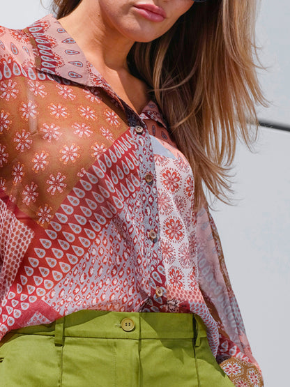 Koszula damska z transparentnej tkaniny w patchworkowy print EyeForFashion