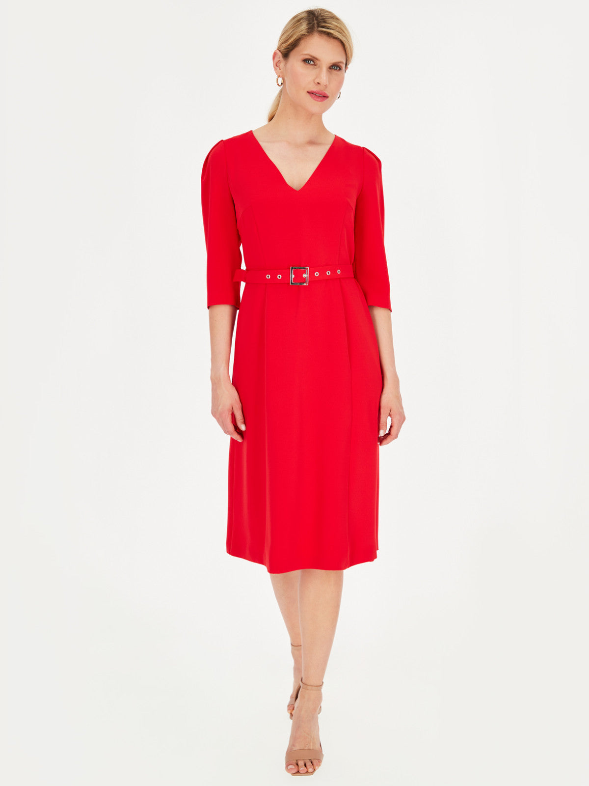 Elegancka czerwona sukienka z paskiem Potis & Verso Taylor