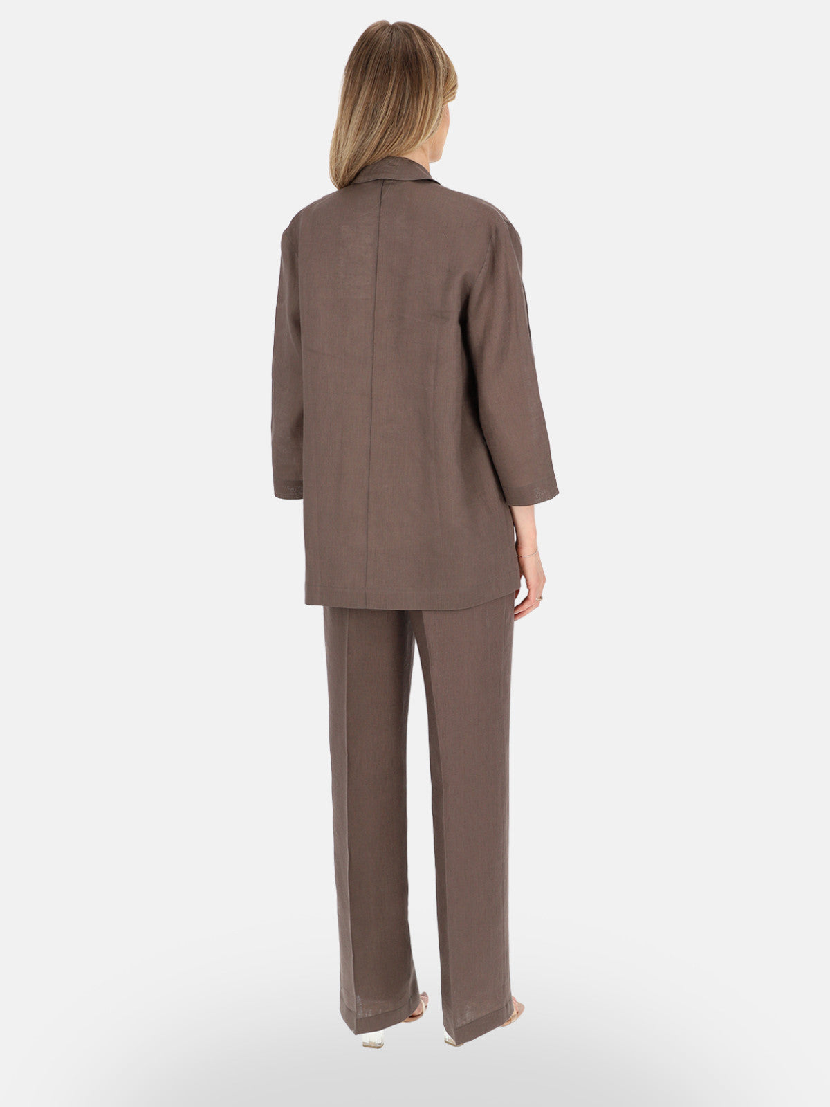 Naturalna brązowo-szara lniana marynarka minimalistyczna regularna Tiziana