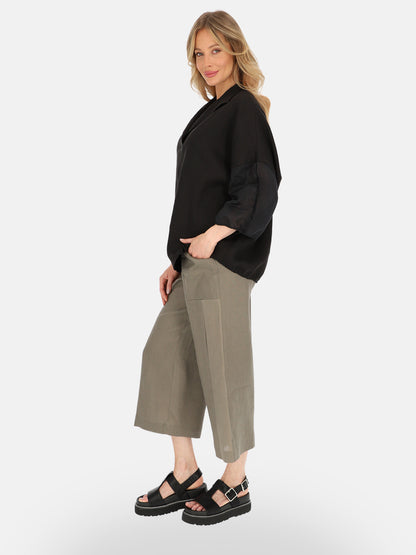 Luźna czarna lniana bluzka oversize na komfortowe lato Dominika
