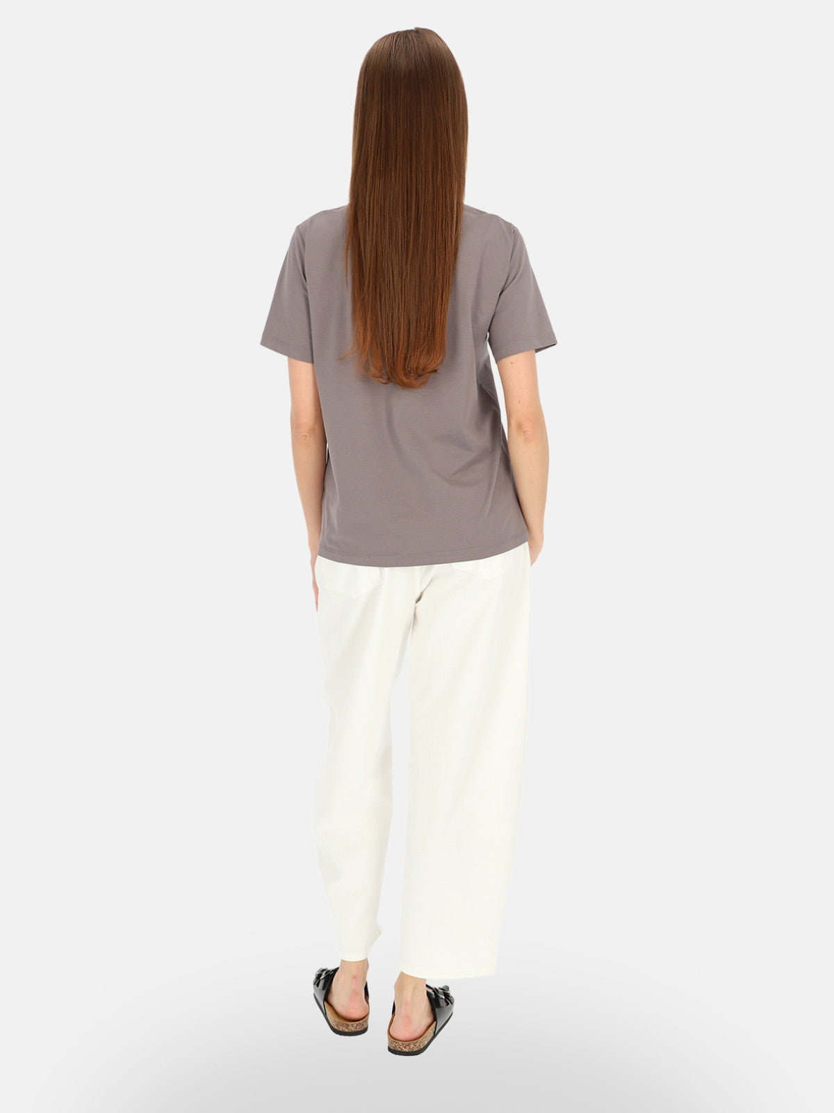 Minimalistyczny szary bawełniany t-shirt damski z nadrukiem Melisa