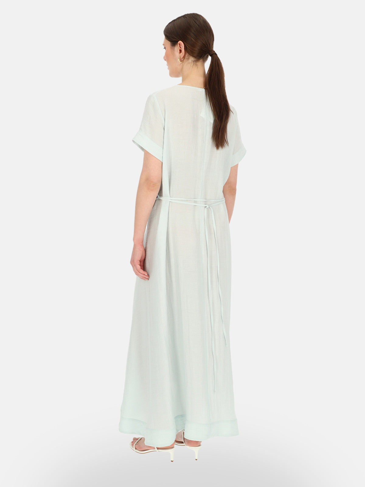 Błękitna letnia sukienka maxi z marszczeniem EyeForFashion