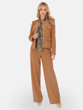 Klasyczne brązowe spodnie na gumce wysoki stan proste damskie Malwena