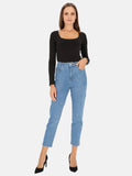 Miejskie niebieskie jeansy mom fit wygodne na co dzień Ingryda